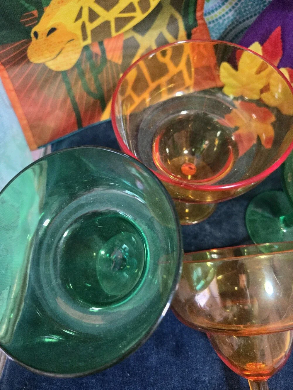 4/$15 Midnight Margaritas Colorful Retro Plastic Goblet Set Green Orange Barware